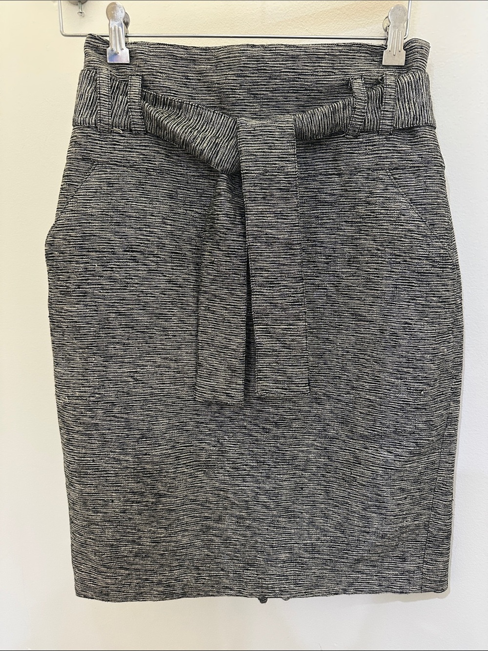 Knit Tie-Waist Pencil Skirt in Heather Gray